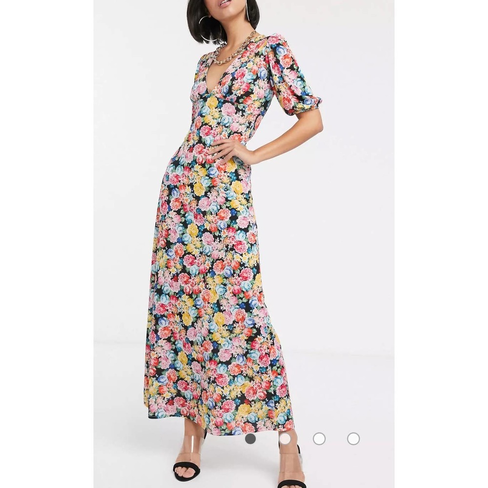 NWT ASOS Tall Maxi Tea Dress Strappy Back Floral 4 Long